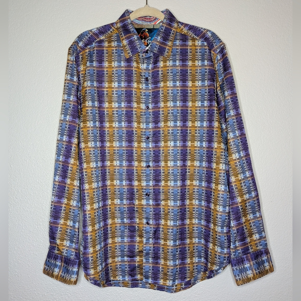 Robert Graham Mens Purple Nasir Sport Embroidered Maximalist Button Down Shirt L